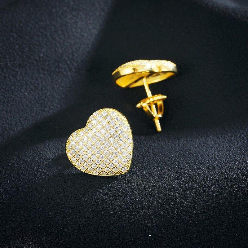 Luxury Lab .925 Sterling Silver Heart Bling Hip Hop Earrings - CaratixJewelry