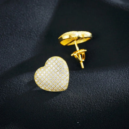 Luxury Lab .925 Sterling Silver Heart Bling Hip Hop Earrings - CaratixJewelry