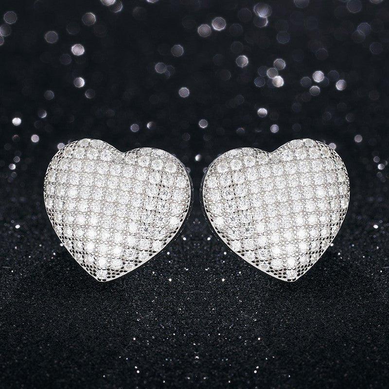 Luxury Lab .925 Sterling Silver Heart Bling Hip Hop Earrings - CaratixJewelry