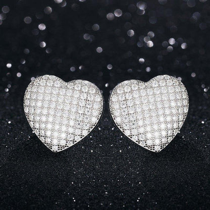 Luxury Lab .925 Sterling Silver Heart Bling Hip Hop Earrings - CaratixJewelry