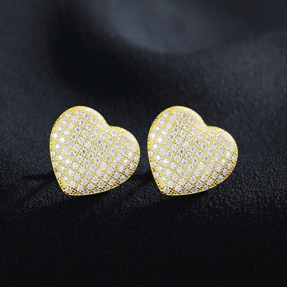 Luxury Lab .925 Sterling Silver Heart Bling Hip Hop Earrings - CaratixJewelry