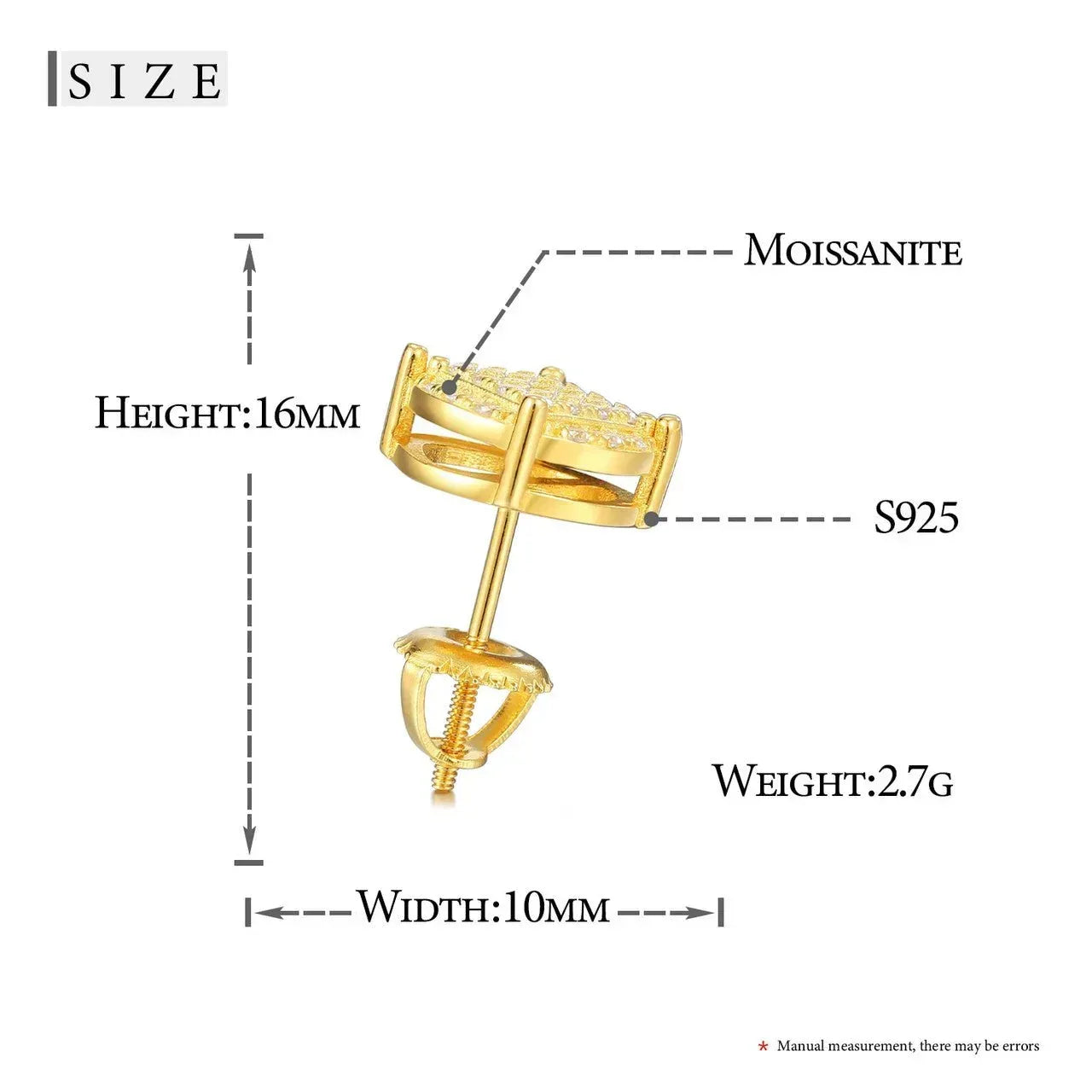Men's Classic Total Ice 18k Gold Over 925 Silver Lab Earrings - CaratixJewelry