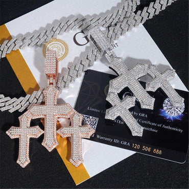 Men’s Full Pave Moissanite Cross Pendant – 925 Sterling Silver Trendy Hip Hop Necklace - CaratixJewelry