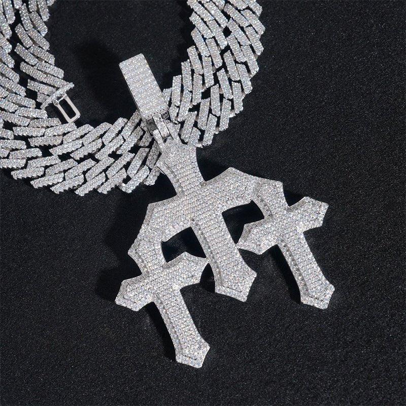 Men’s Full Pave Moissanite Cross Pendant – 925 Sterling Silver Trendy Hip Hop Necklace - CaratixJewelry
