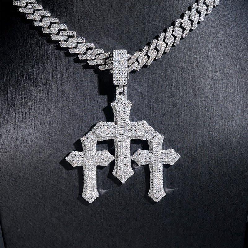 Men’s Full Pave Moissanite Cross Pendant – 925 Sterling Silver Trendy Hip Hop Necklace - CaratixJewelry
