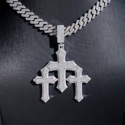 Men’s Full Pave Moissanite Cross Pendant – 925 Sterling Silver Trendy Hip Hop Necklace - CaratixJewelry