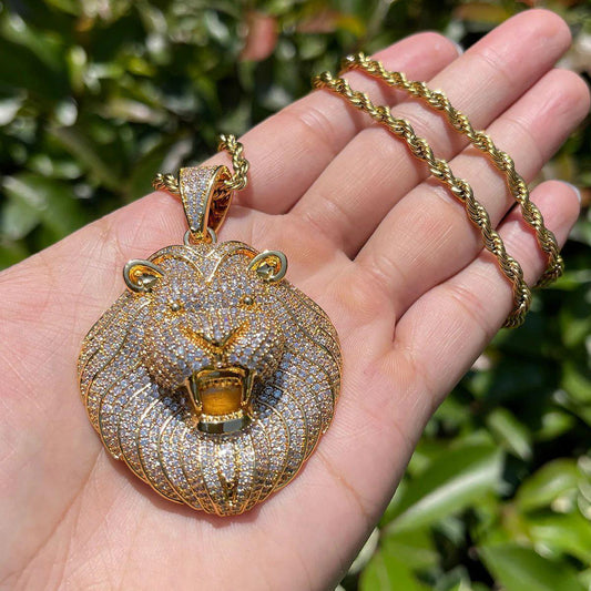 Men's Iced Lion Head Necklace – Hip Hop Copper CZ Pendant | Urban Fashion Jewelry - CaratixJewelry