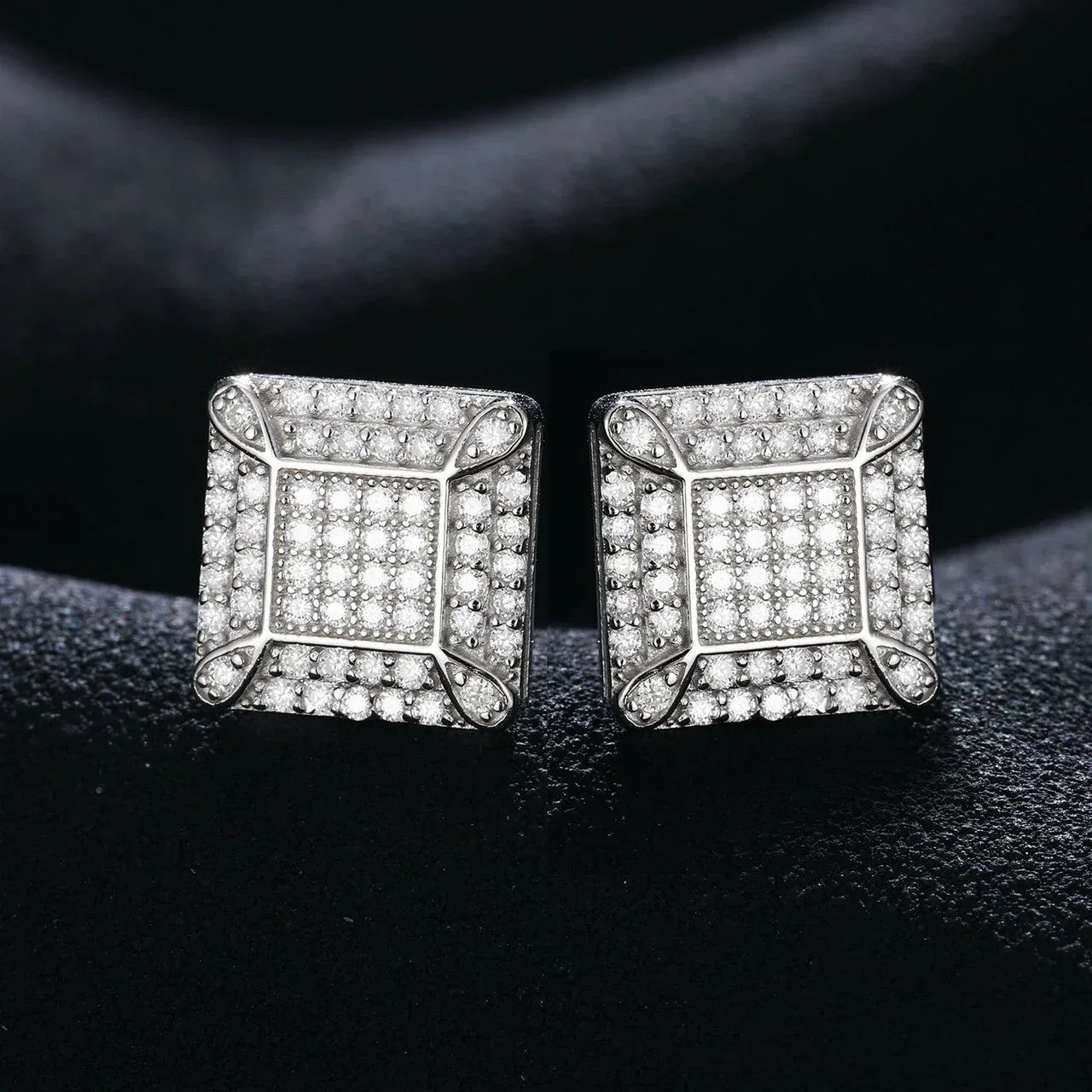 VVS Solid 925 Silver Square Block Hip Hop Earrings - CaratixJewelry