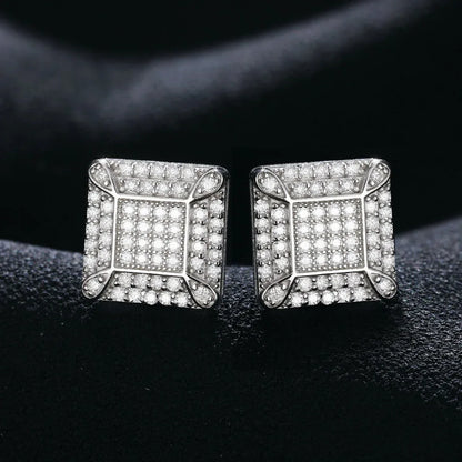 VVS Solid 925 Silver Square Block Hip Hop Earrings - CaratixJewelry