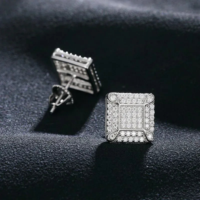 VVS Solid 925 Silver Square Block Hip Hop Earrings - CaratixJewelry