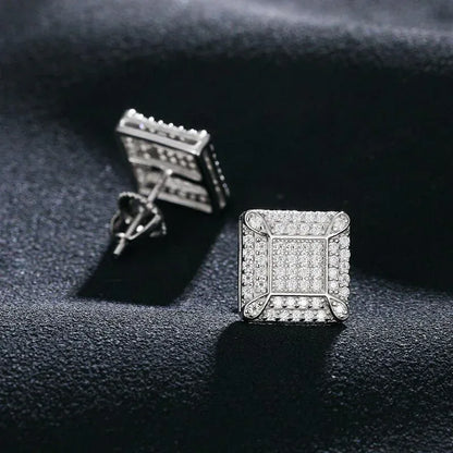 VVS Solid 925 Silver Square Block Hip Hop Earrings - CaratixJewelry