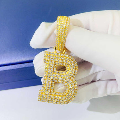 Moissanite Letter Hip-Hop Pendant – S925 Silver D Color Moissanite, Personalized Jewelry - CaratixJewelry