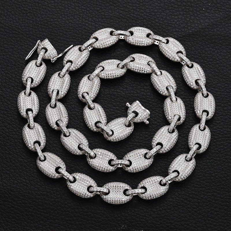 Moissanite Pig Nose Chain – Iced-Out Bubble Bead Necklace in S925 Sterling Silver Hip Hop Streetwear Jewelry - CaratixJewelry