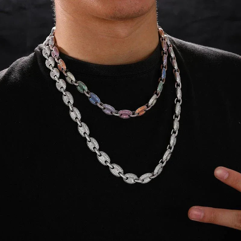 Moissanite Pig Nose Chain – Iced-Out Bubble Bead Necklace in S925 Sterling Silver Hip Hop Streetwear Jewelry - CaratixJewelry