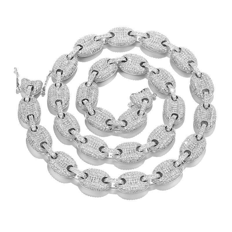 Moissanite Pig Nose Chain – Iced-Out Bubble Bead Necklace in S925 Sterling Silver Hip Hop Streetwear Jewelry - CaratixJewelry