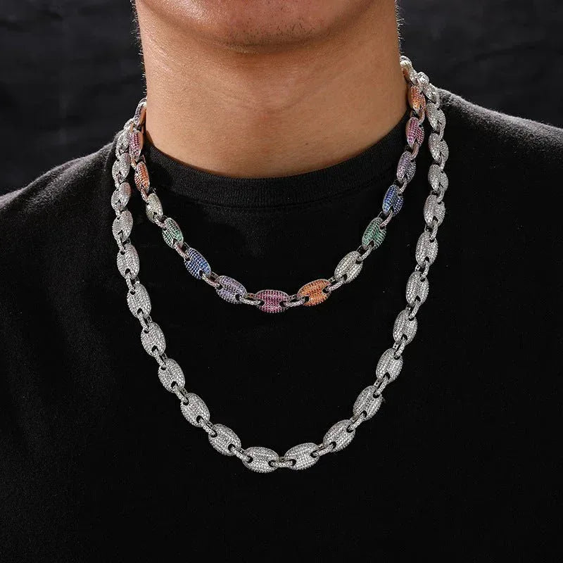 Moissanite Pig Nose Chain – Iced-Out Bubble Bead Necklace in S925 Sterling Silver Hip Hop Streetwear Jewelry - CaratixJewelry
