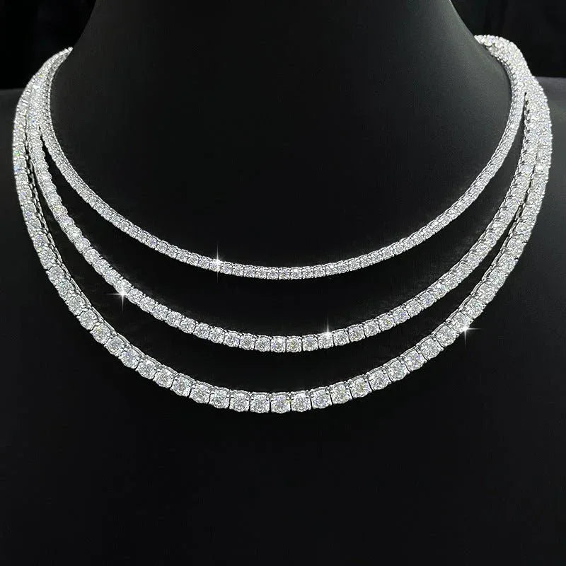 Moissanite Tennis Chain Necklace – S925 Sterling Silver Iced-Out Tennis Necklace for Men & Women - CaratixJewelry
