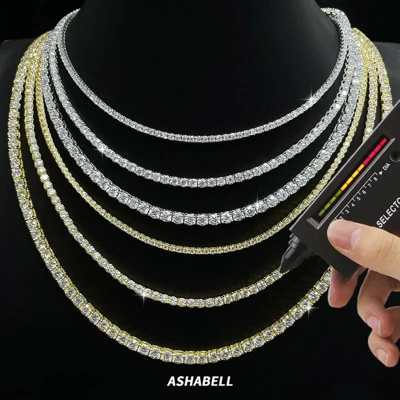 Moissanite Tennis Chain Necklace – S925 Sterling Silver Iced-Out Tennis Necklace for Men & Women - CaratixJewelry