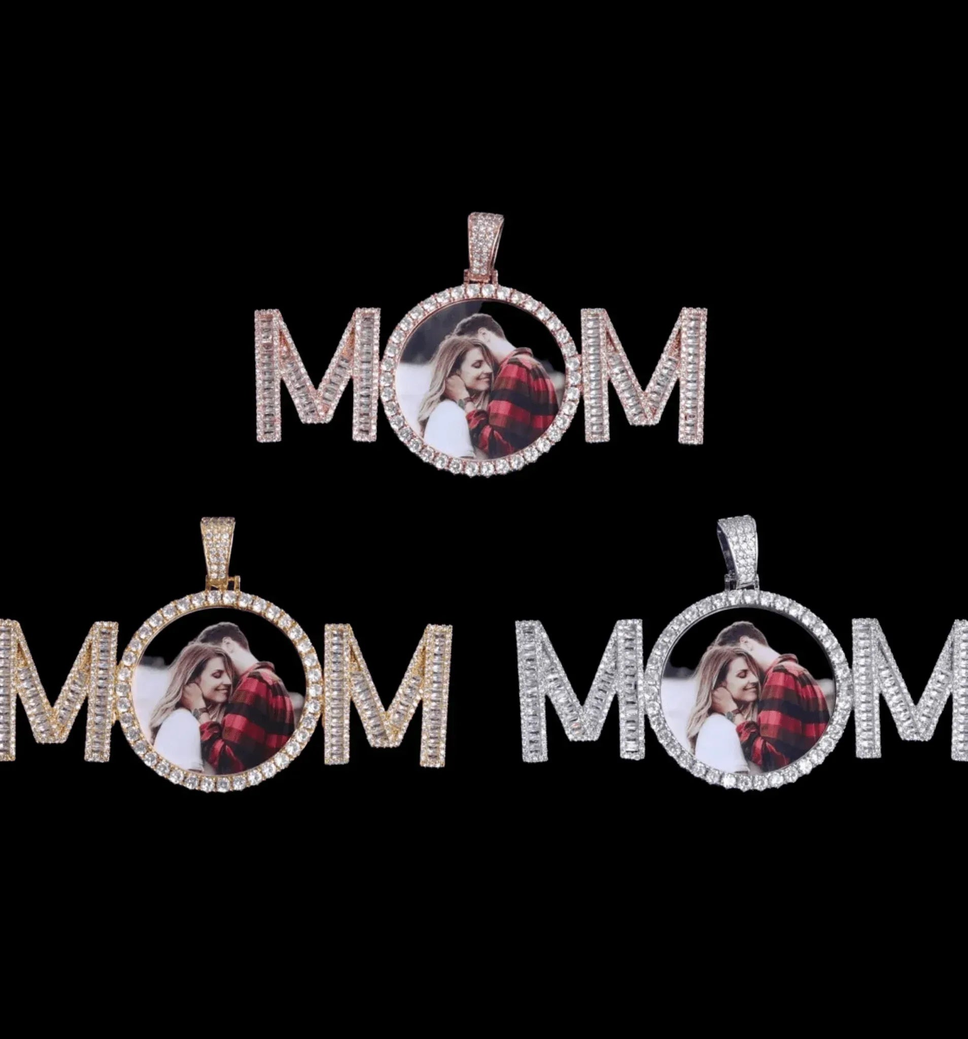 Mom Letters Custom Photo Pendant Necklace – Personalized Iced Out Picture Jewelry Gift for Women - CaratixJewelry