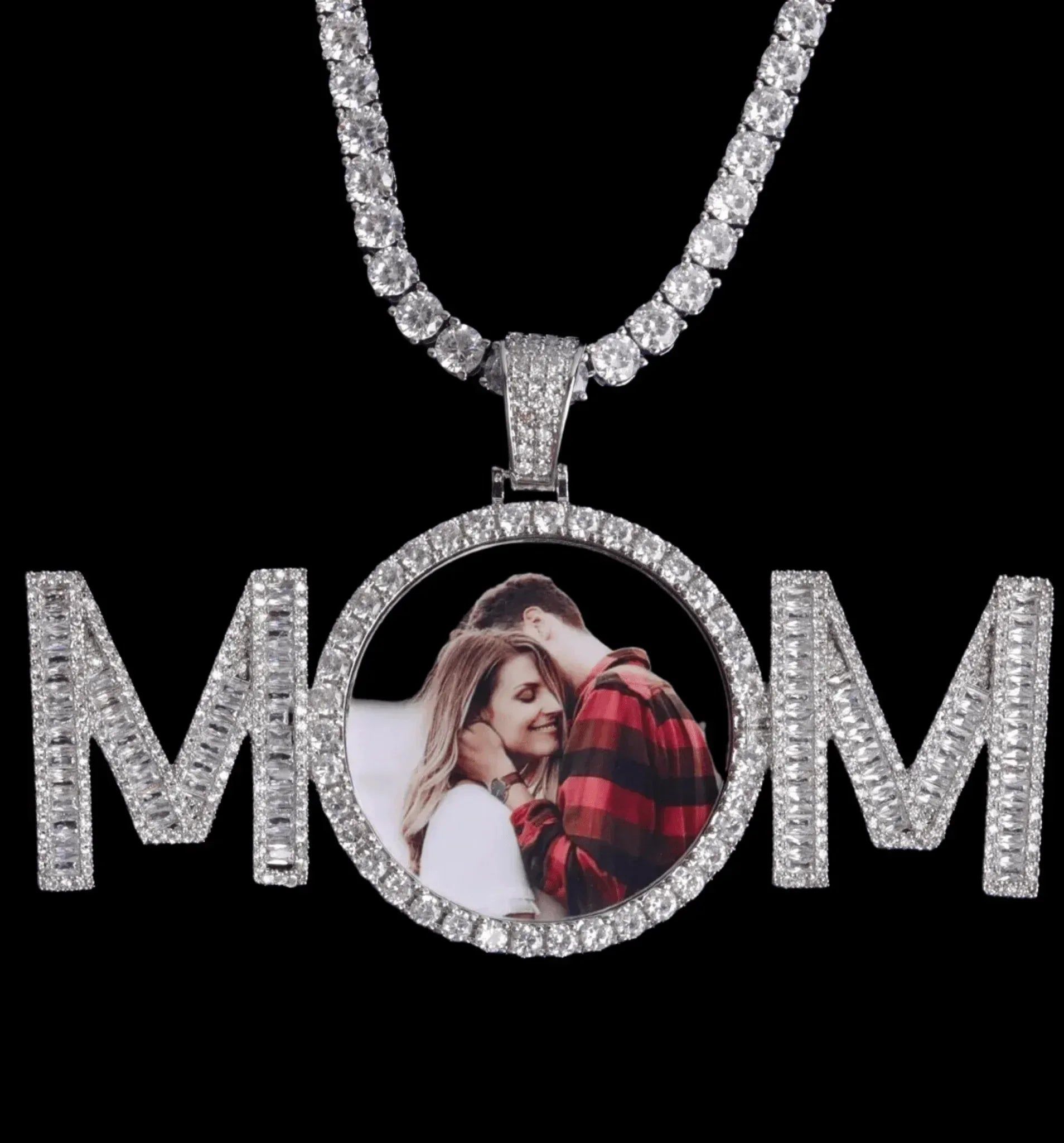 Mom Letters Custom Photo Pendant Necklace – Personalized Iced Out Picture Jewelry Gift for Women - CaratixJewelry