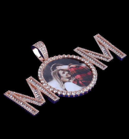 Mom Letters Custom Photo Pendant Necklace – Personalized Iced Out Picture Jewelry Gift for Women - CaratixJewelry