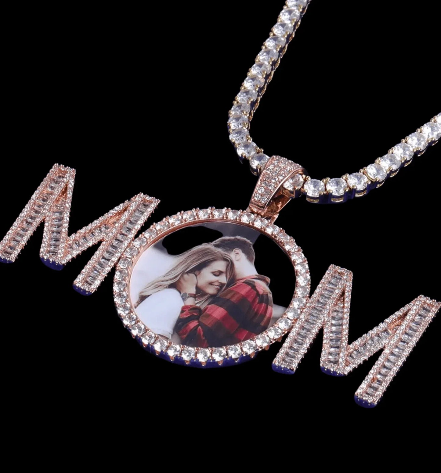 Mom Letters Custom Photo Pendant Necklace – Personalized Iced Out Picture Jewelry Gift for Women - CaratixJewelry