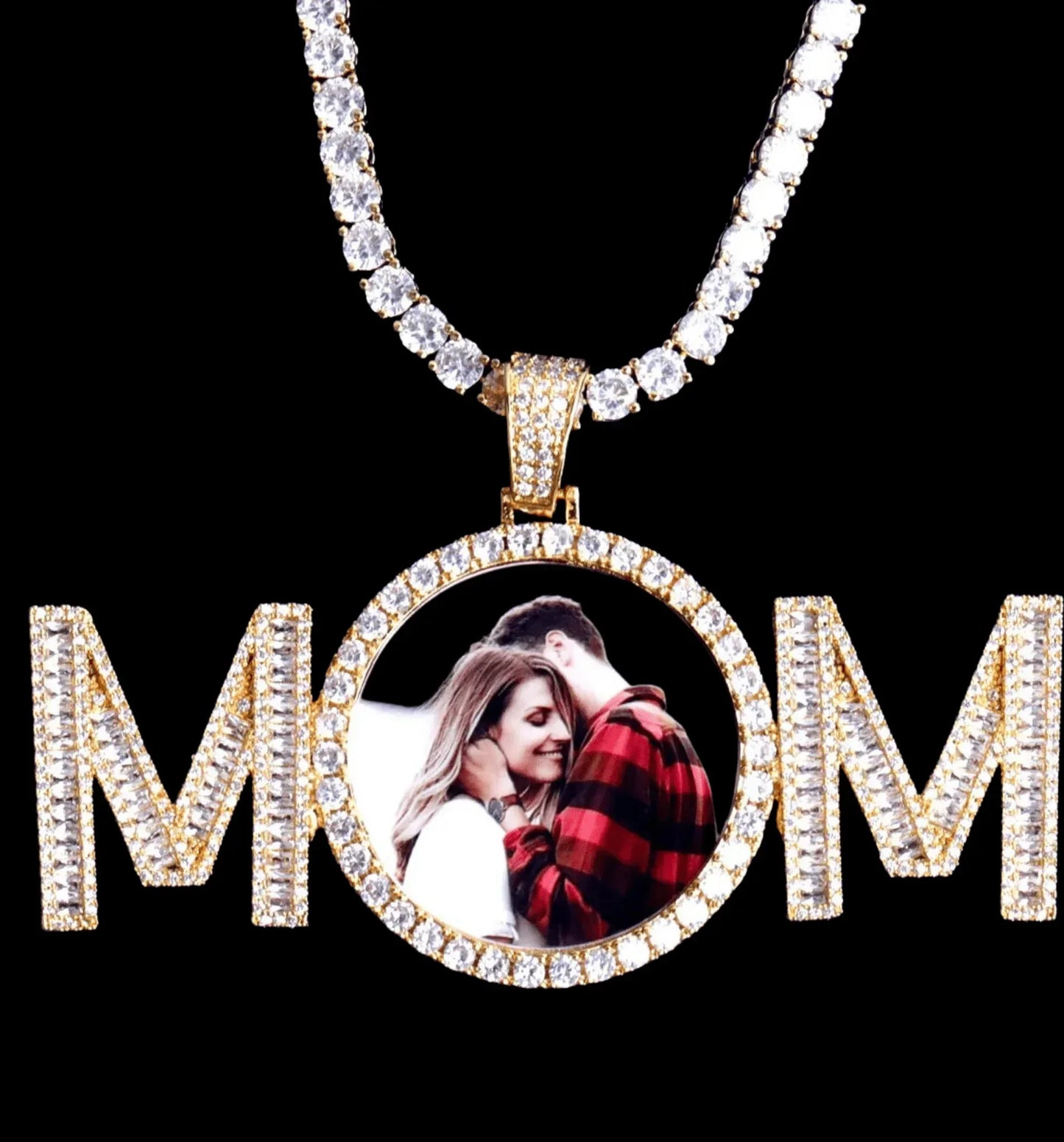 Mom Letters Custom Photo Pendant Necklace – Personalized Iced Out Picture Jewelry Gift for Women - CaratixJewelry