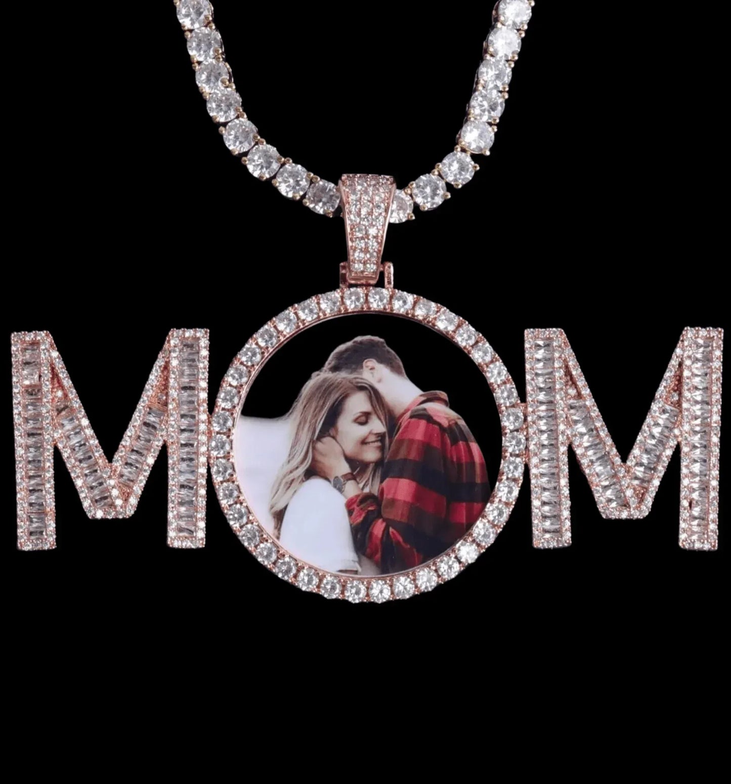 Mom Letters Custom Photo Pendant Necklace – Personalized Iced Out Picture Jewelry Gift for Women - CaratixJewelry