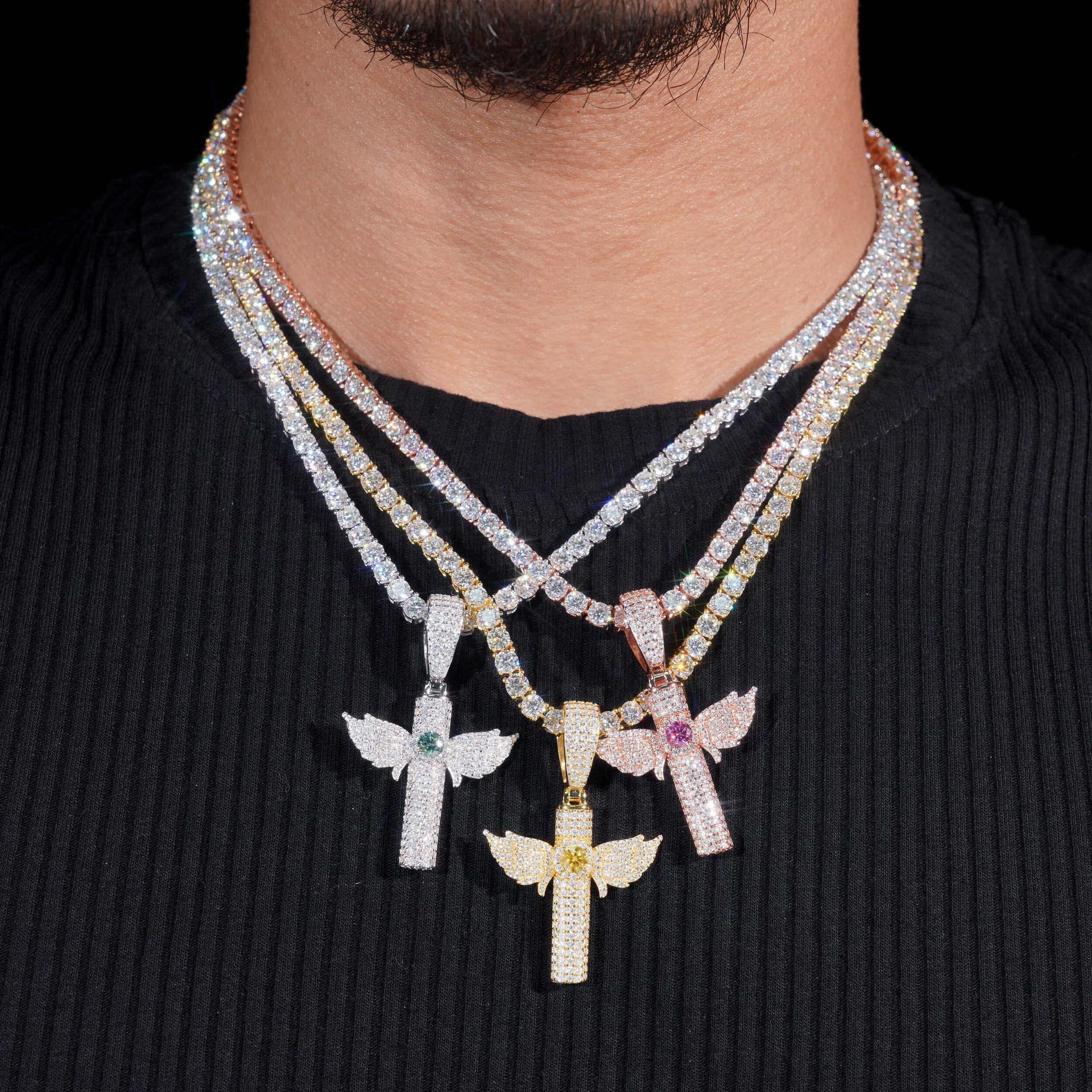 New 925 Silver Moissanite Cross Pendant – Colorful Moissanite, Hip-Hop Style Unisex Fashion Jewelry - CaratixJewelry