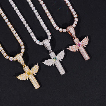 New 925 Silver Moissanite Cross Pendant – Colorful Moissanite, Hip-Hop Style Unisex Fashion Jewelry - CaratixJewelry