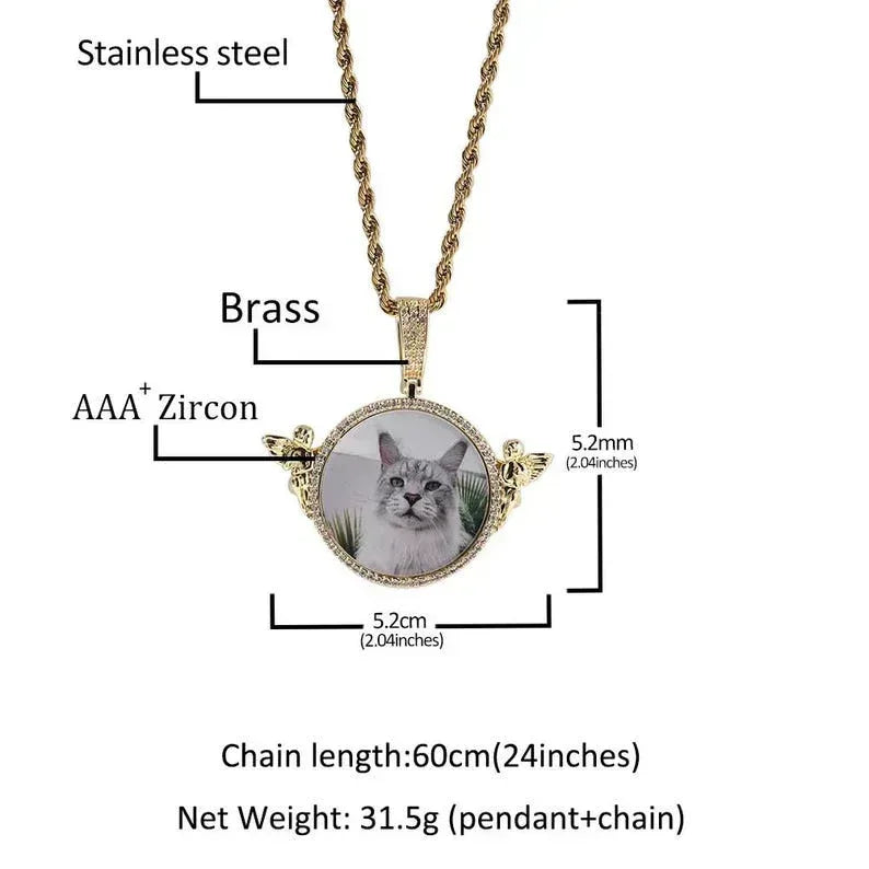 New Angel DIY Photo Pendant Hip Hop Full Iced Out Cubic Zirconia Goldplated CZ Stone - CaratixJewelry