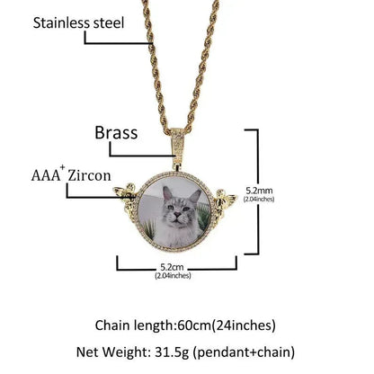 New Angel DIY Photo Pendant Hip Hop Full Iced Out Cubic Zirconia Goldplated CZ Stone - CaratixJewelry