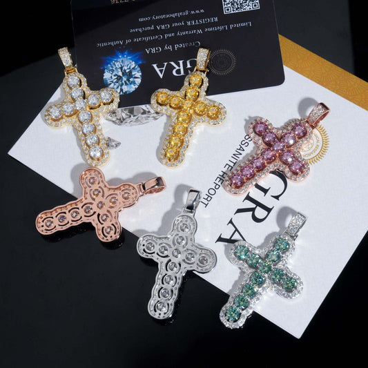 New Cross Pendant – S925 Silver, Colorful Moissanite, European & American Hip-Hop Style Unisex Fashion Jewelry - CaratixJewelry