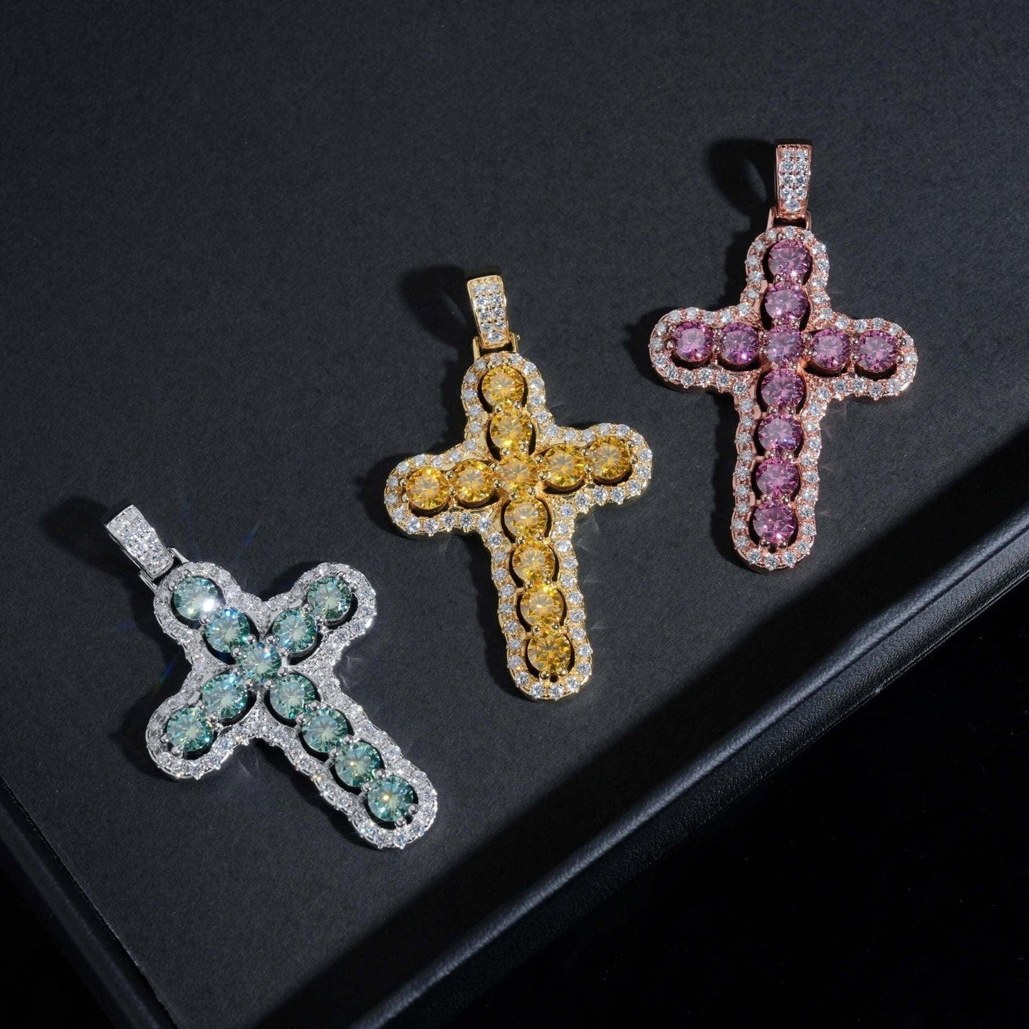 New Cross Pendant – S925 Silver, Colorful Moissanite, European & American Hip-Hop Style Unisex Fashion Jewelry - CaratixJewelry