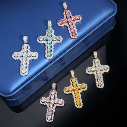 New Cross Pendant – S925 Silver, Colorful Moissanite, European & American Hip-Hop Style Unisex Fashion Jewelry - CaratixJewelry