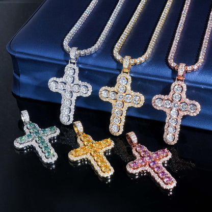 New Cross Pendant – S925 Silver, Colorful Moissanite, European & American Hip-Hop Style Unisex Fashion Jewelry - CaratixJewelry