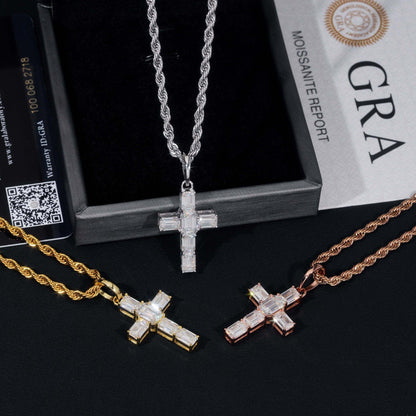 New Cross Pendant – S925 Silver Moissanite, Hip-Hop Style, European & American Fashion, Unisex Necklace - CaratixJewelry