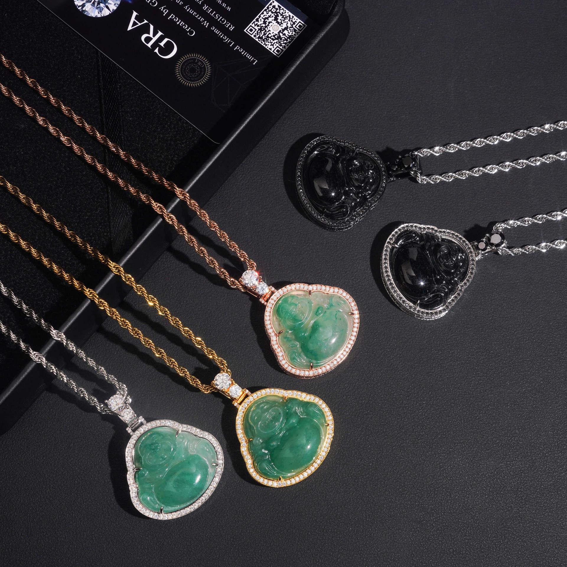 New Jade Buddha Pendant – S925 Silver Moissanite, Fits 4MM Tennis Chain Necklace - CaratixJewelry