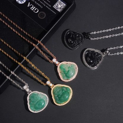 New Jade Buddha Pendant – S925 Silver Moissanite, Fits 4MM Tennis Chain Necklace - CaratixJewelry