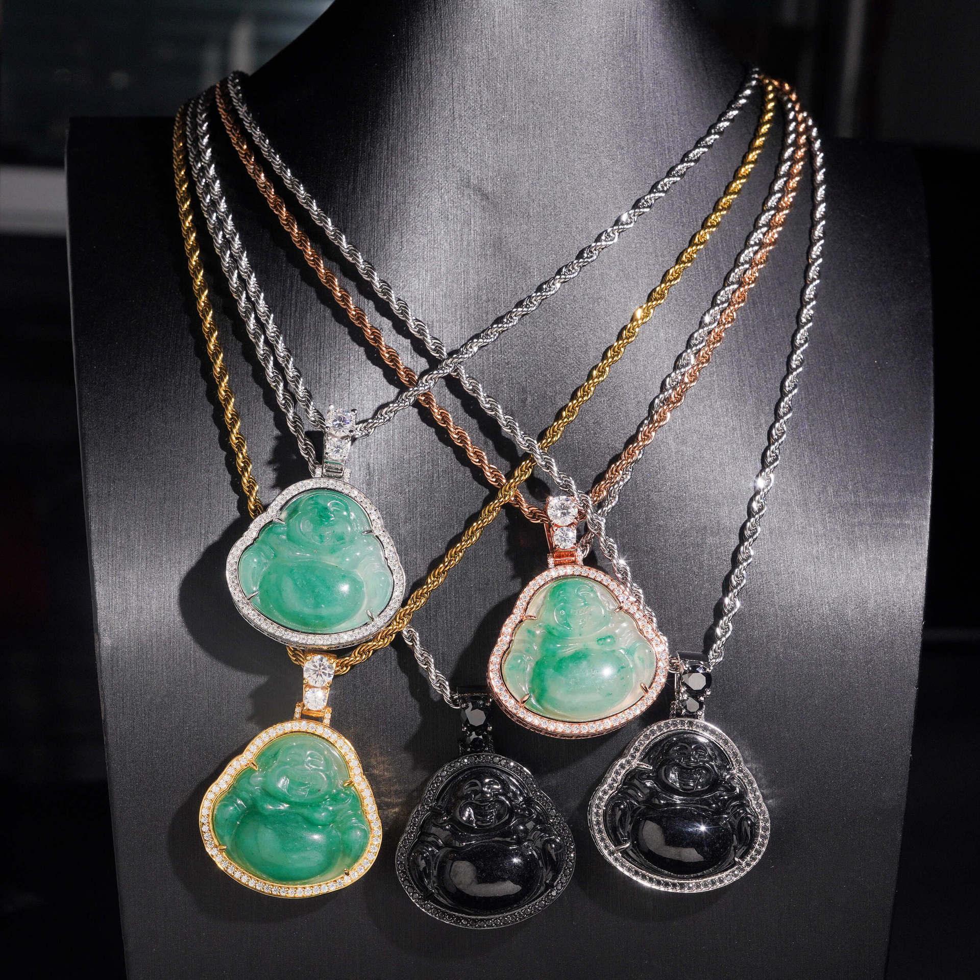 New Jade Buddha Pendant – S925 Silver Moissanite, Fits 4MM Tennis Chain Necklace - CaratixJewelry