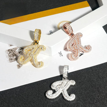 New Moissanite Letter K Hip-Hop Pendant – S925 Silver Personalized Jewelry - CaratixJewelry