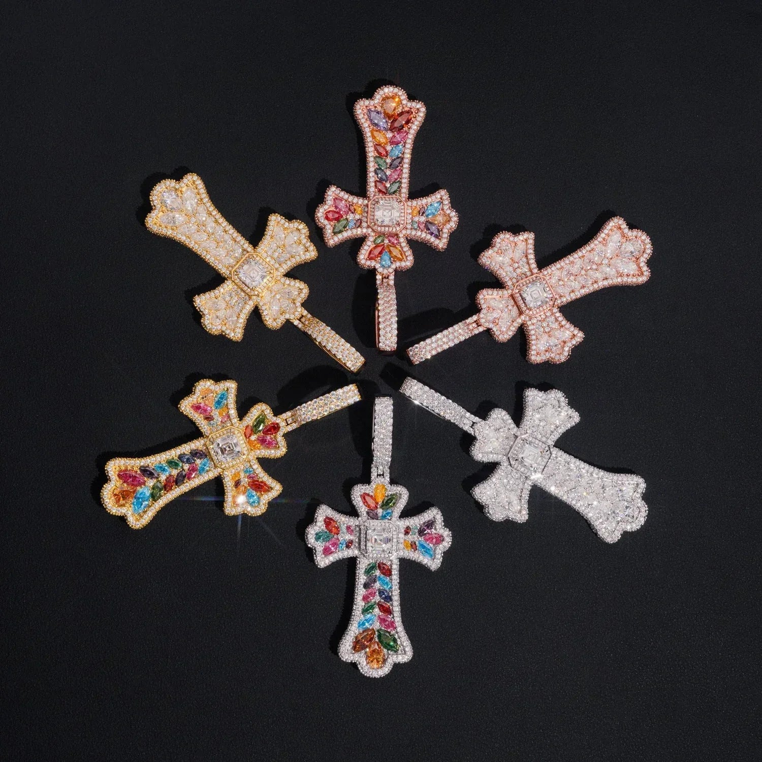 New Personalized Colorful Cross Pendant – S925 Silver Moissanite, Trendy Jewelry - CaratixJewelry