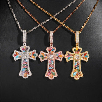 New Personalized Colorful Cross Pendant – S925 Silver Moissanite, Trendy Jewelry - CaratixJewelry