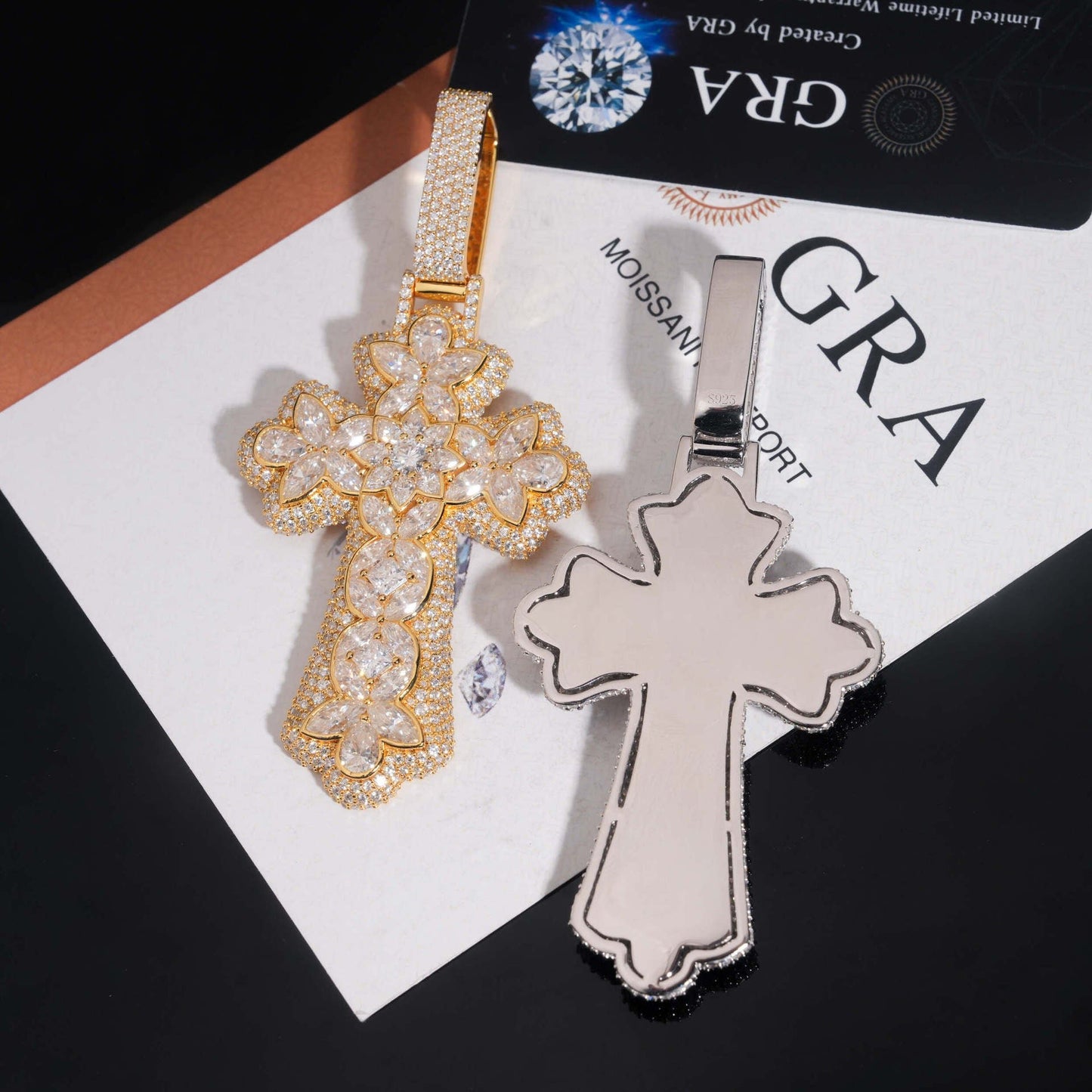 New Personalized Flower Cross Pendant – S925 Silver Moissanite, Fits 15MM Cuban Chain Necklace - CaratixJewelry