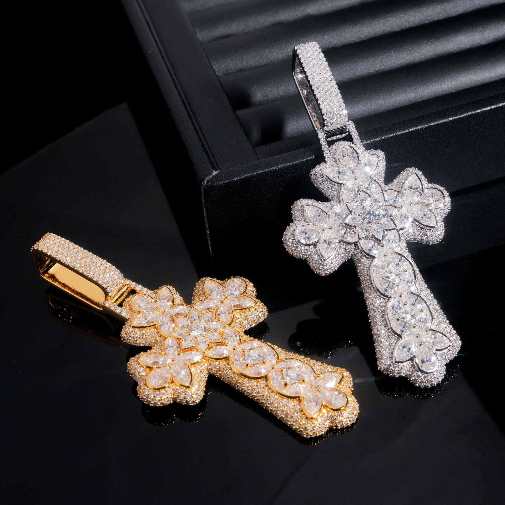 New Personalized Flower Cross Pendant – S925 Silver Moissanite, Fits 15MM Cuban Chain Necklace - CaratixJewelry