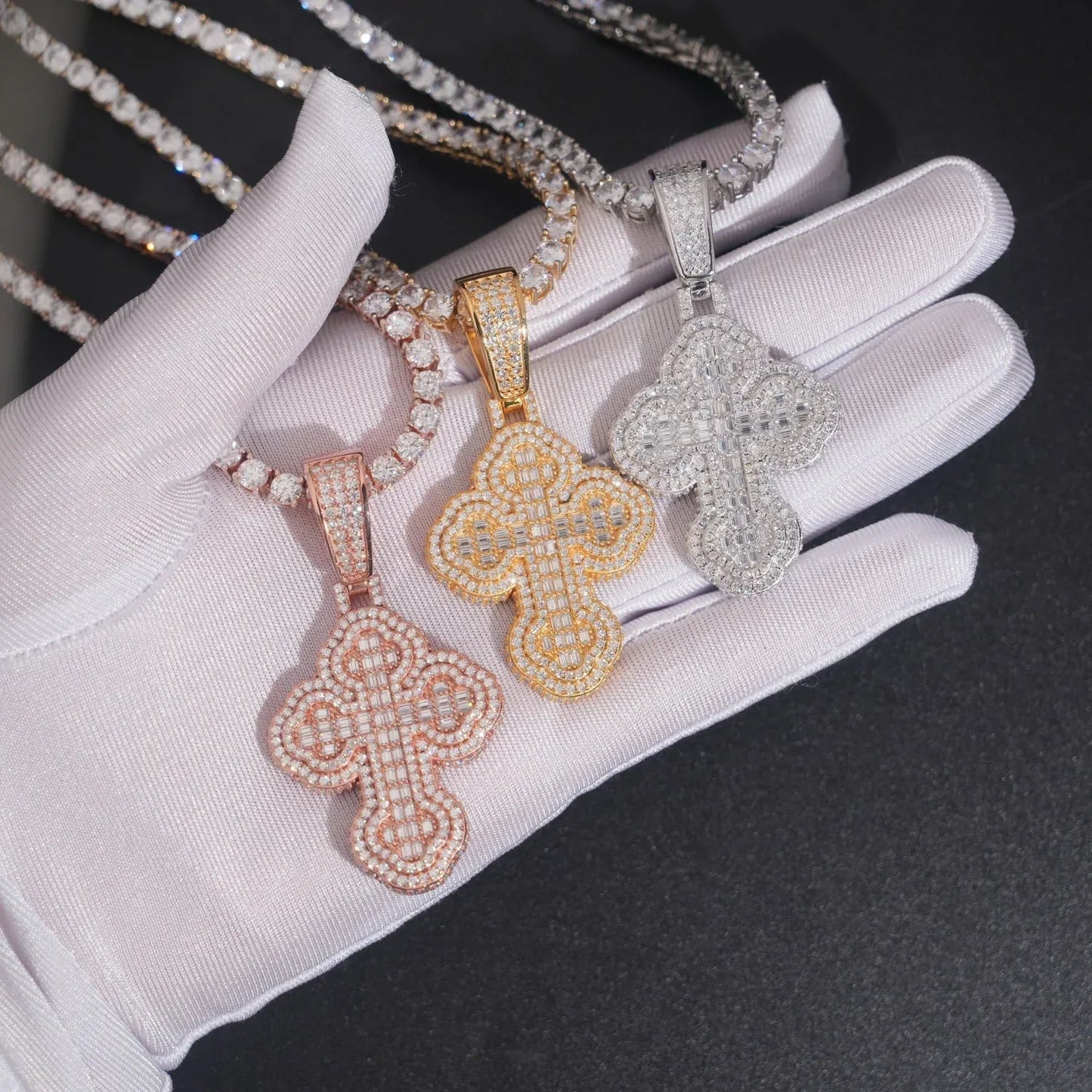 New Personalized Hip-Hop Cross Pendant – S925 Silver Moissanite, Fits 8MM Tennis Chain Necklace - CaratixJewelry