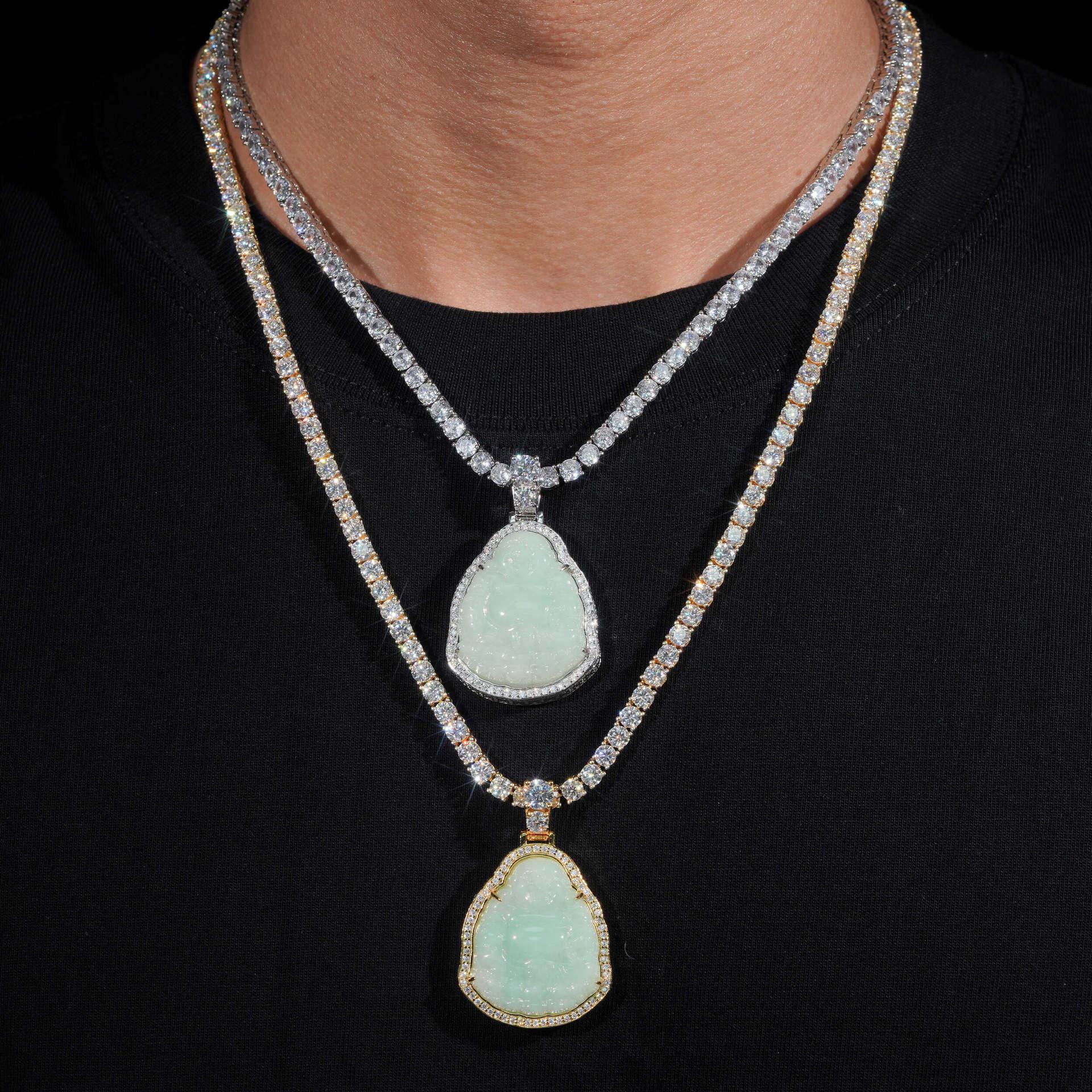 New Personalized Hip-Hop Jade Buddha Pendant – S925 Silver Moissanite, Fits Tennis Chain Necklace - CaratixJewelry