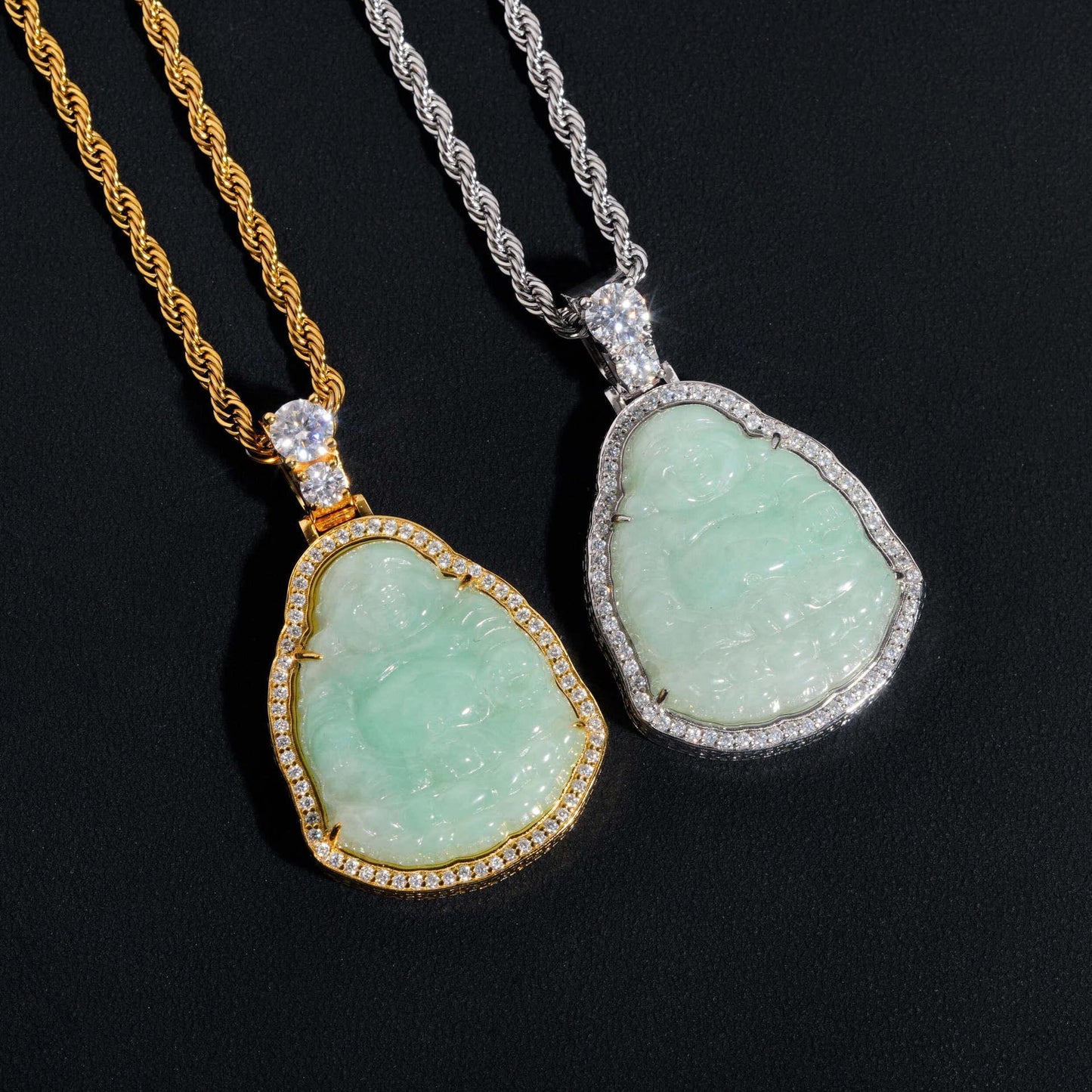 New Personalized Hip-Hop Jade Buddha Pendant – S925 Silver Moissanite, Fits Tennis Chain Necklace - CaratixJewelry