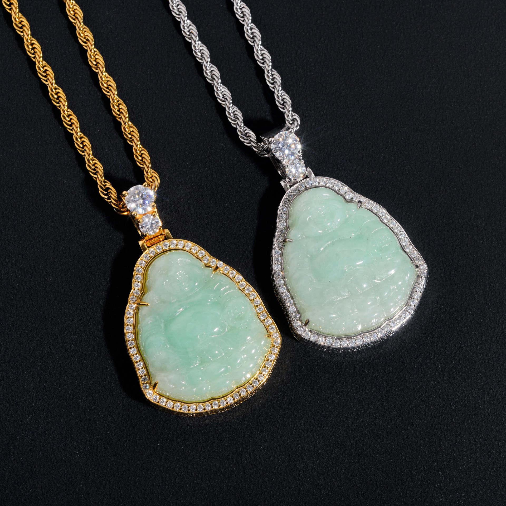 New Personalized Hip-Hop Jade Buddha Pendant – S925 Silver Moissanite, Fits Tennis Chain Necklace - CaratixJewelry