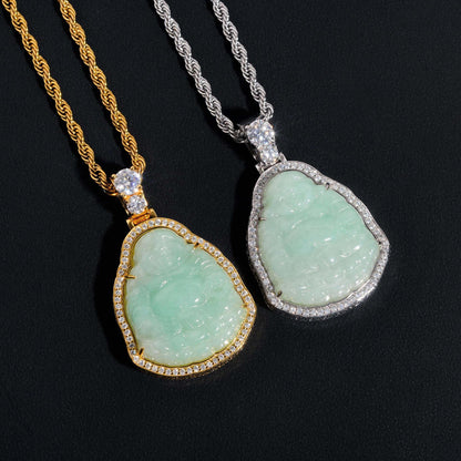 New Personalized Hip-Hop Jade Buddha Pendant – S925 Silver Moissanite, Fits Tennis Chain Necklace - CaratixJewelry
